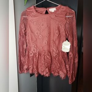 NWT Altard state mauve lace overlay peplum top size xs